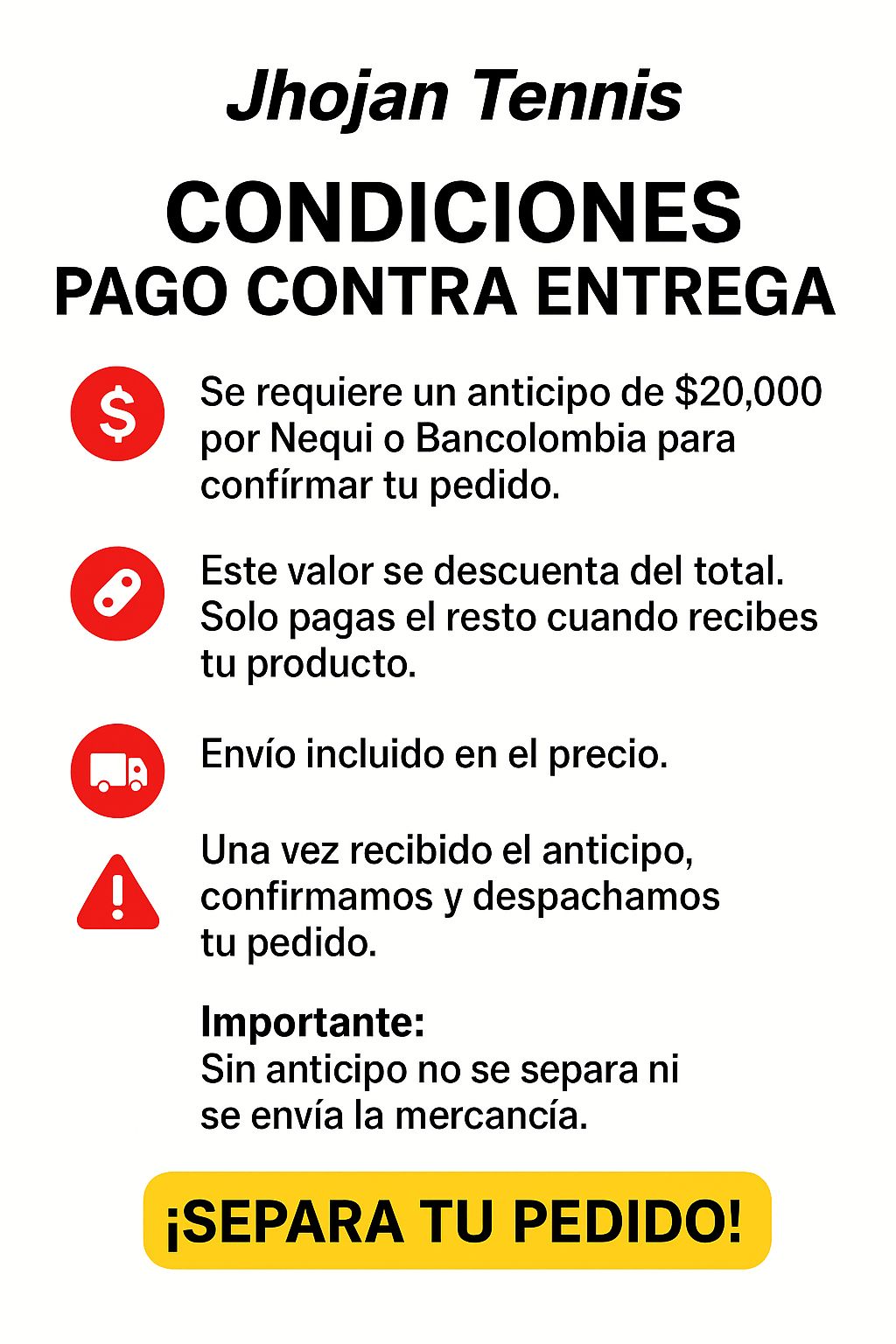 Condiciones Pago Contraentrega